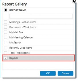 Configuring reports for dashboard