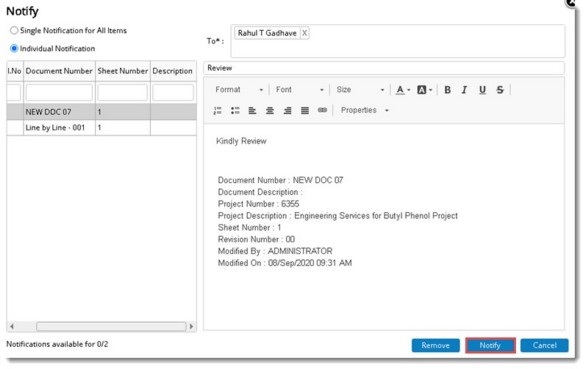 Working from document details window